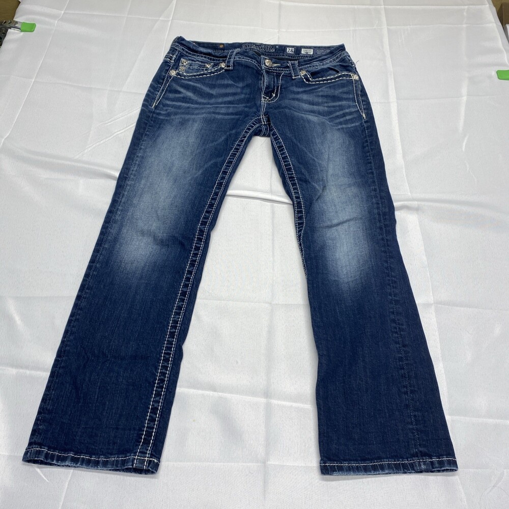 Miss Me Signature Bootcut Jeans W SZ 28 Dark Blue Sequin Rhinestone Embellished